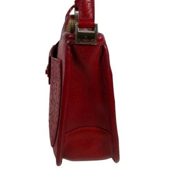 New Brighton Red Leather Shoulder Tote Bag Purse Silver Chain Floral Vine Accent - Picture 6 of 16
